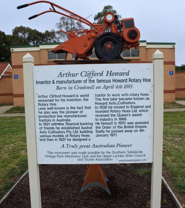 The memorial to Arthur "Cliff" Howard, the Crookwell boy who invented the rotary hoe and pioneered some of the greatest agricultural machines in use today.