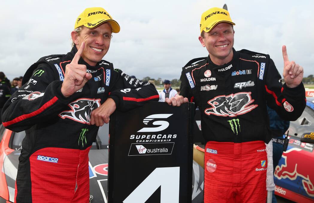 GOOD SIGNS: Warren Luff (left) and Garth Tander are riding high going into Sunday's Bathurst 1000 and are hoping to stand on the podium yet again. Photo: Getty Images