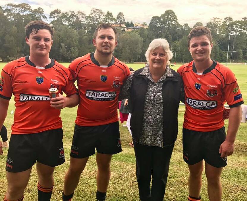 FAMILY: Robyn Cummins stands with her grandsons Josh Croker, Tom Croker  and George Cummins. There are a total of three sets of brothers on the Taralga Tigers squad this year. Photo: supplied.