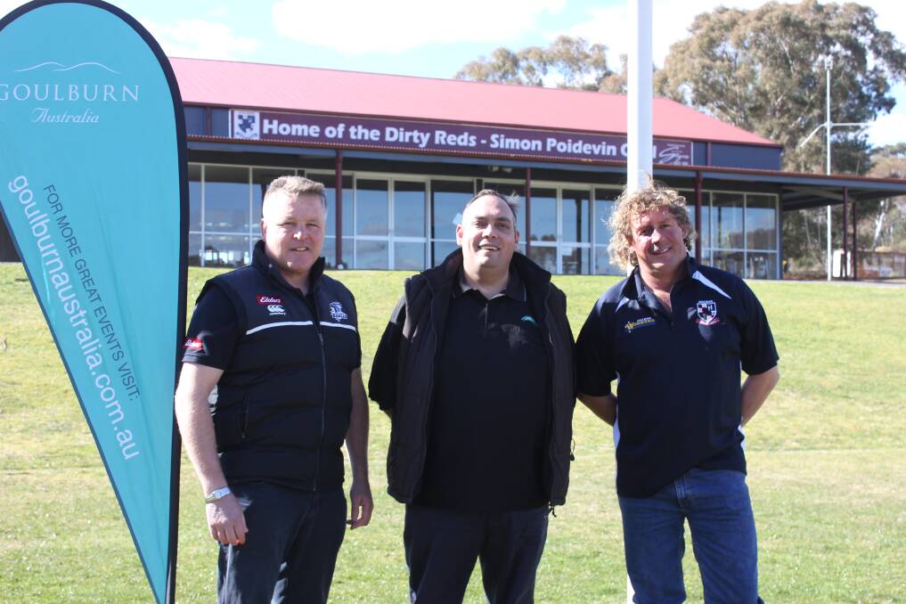 NSW County Eagles General manager and forwards coach Andrew Blades, Deputy Mayor Alfie Walker and Goulburn Rugby Union president Matt Klem. 