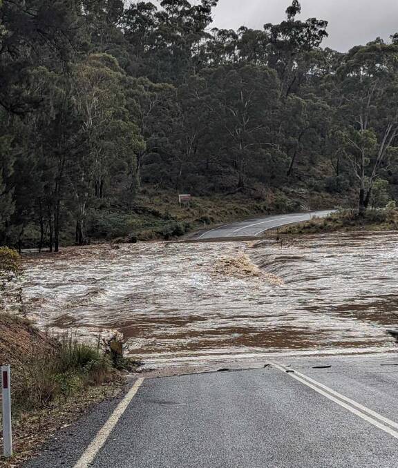 The Abercrombie River bridge on the Taralga to Oberon Road was flooded on Saturday. Picture by Russ Plummer. 