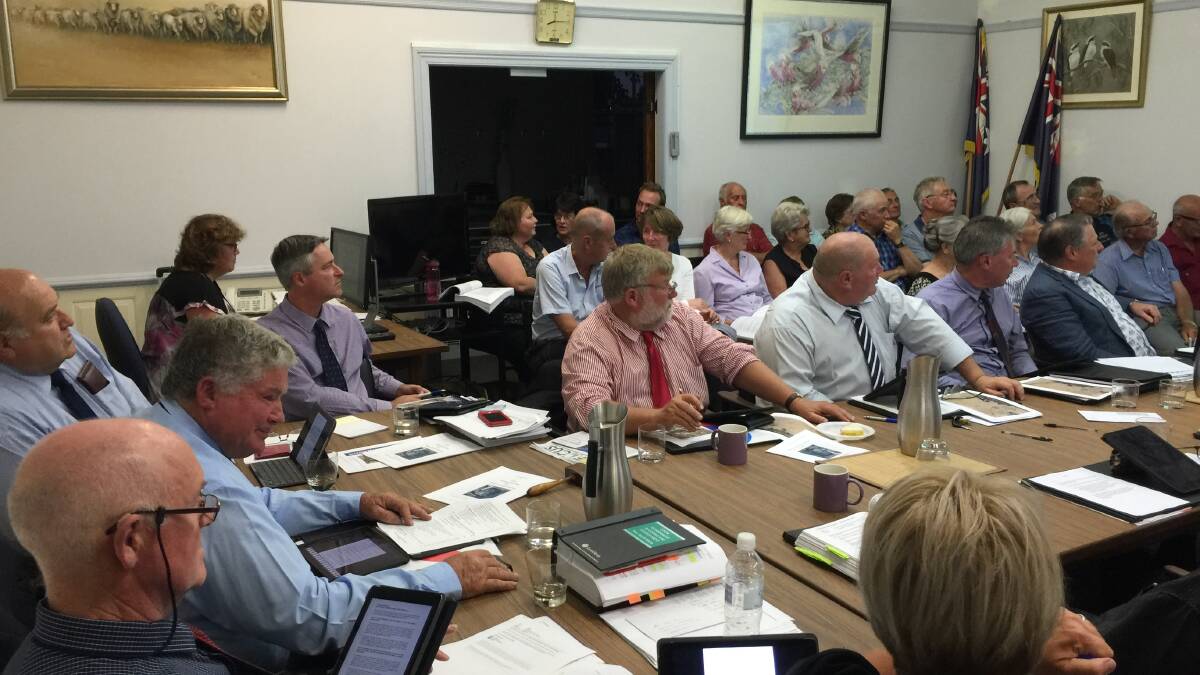 Tight squeeze: Both sides of the Council Chambers was packed to capacity at the recent meeting. Photo Bronwyn Haynes.