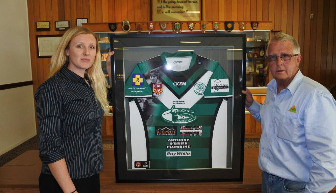 Crookwell Services Club manager April Flannery with the newly appointed president of Crookwell Rugby League John McGeechan. Photo Bron Haynes.