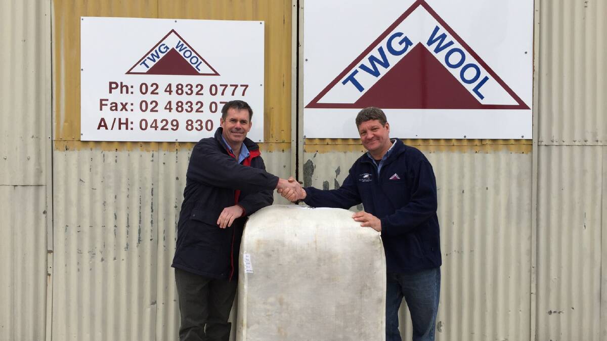 Jason Charmichael and Les Storrier outside the TWG Wool centre in Crookwell