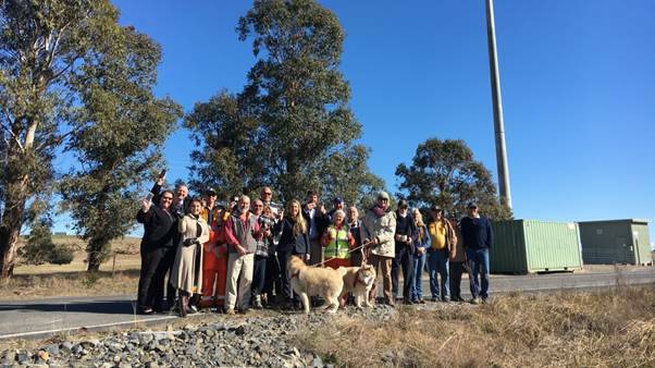 Federal Member for Hume Angus Taylor, State Member for Goulburn Pru Goward and
Windellama residents welcoming new mobile phone tower under Round 1 of the Mobile Black Spot Programme at Windellama earlier in the year.