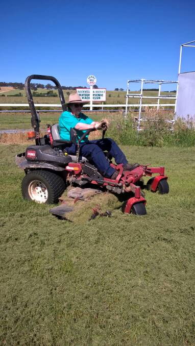 Preparation: President Margaret Carr putting the new mower through its paces.
