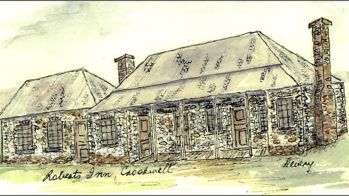 This is a drawing of “Roberts Inn” at Brooklands, Crookwell by Mrs Di Every.  It is where residents would wait for the mail to be delivered from Laggan.  The Crookwell Post Office was opened on September 1, 1867 in rented premises in Wade’s building (the small room to the left) of “Roberts Inn,” Brooklands, with George Gordon, the schoolmaster, as postmaster.
