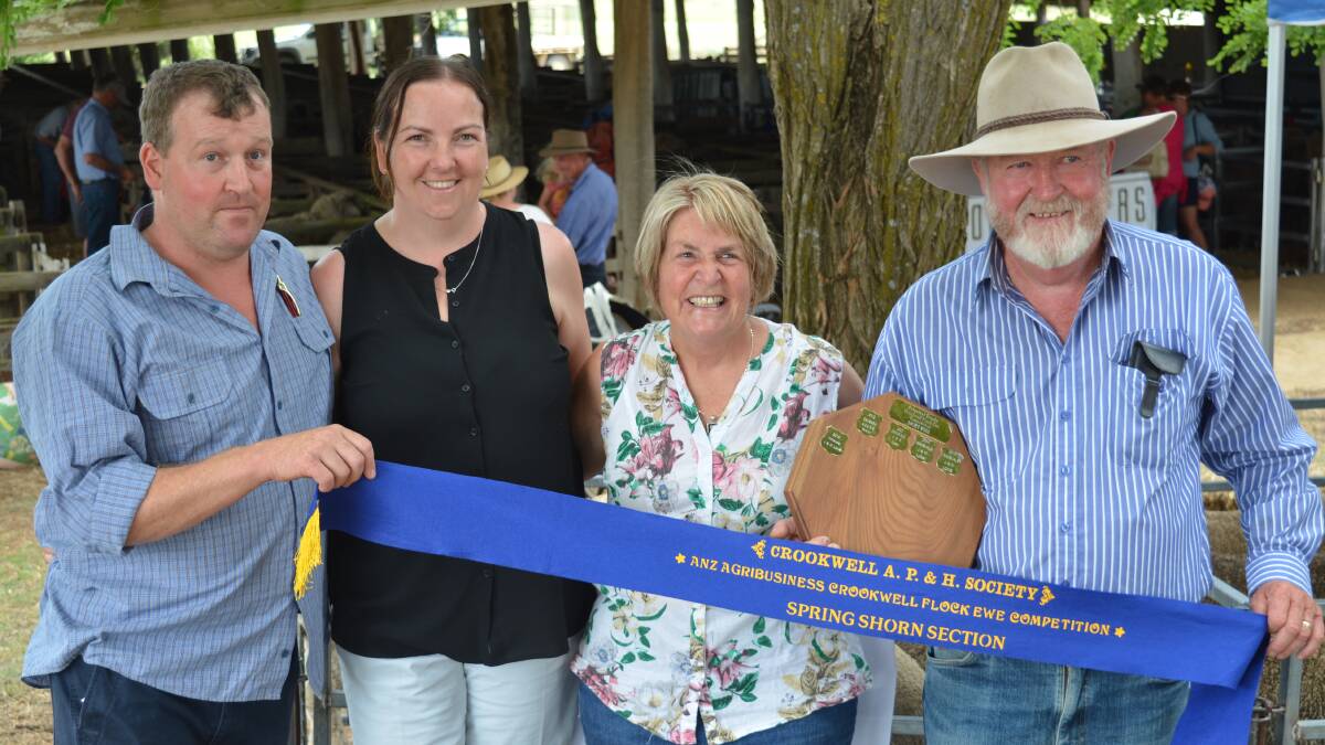Casper McDonald and wife Lana with Shireen and Gavin McDonald all of "Aberdeen", Laggan, who took out the spring-shorn section in the ANZ Agribusiness Crookwell Flock Ewe competition for 2017. 