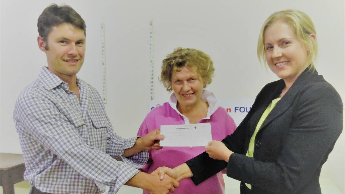 Upper Lachlan Foundation business partners Andrew and Gisela Lindner of Lindner Quality Socks with Kate Price.