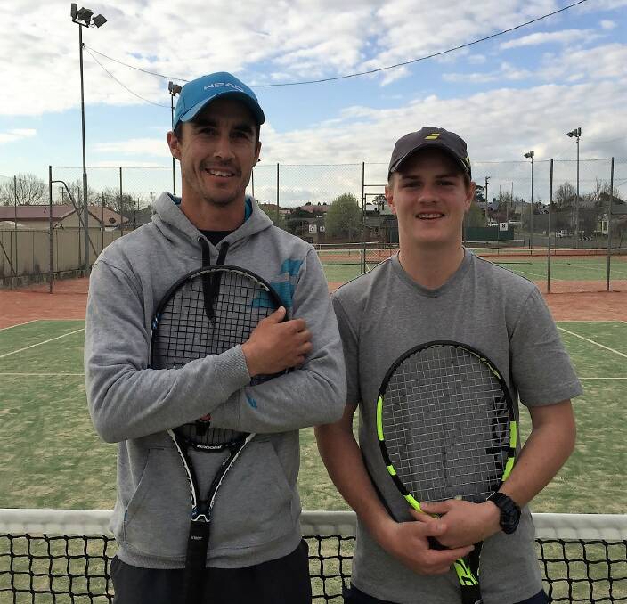 LIFE OF TENNIS: Head coach at Ridland's Tennis Goulburn is Dave Ridland, with his assistant coach, Corey Greenwood.
