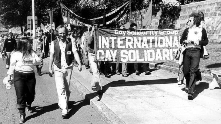 Gay solidarity supporters protest on Oxford Street, Paddington, on August 27, 1978. They were eventually arrested in Taylor Square. Photo: Kevin Berry