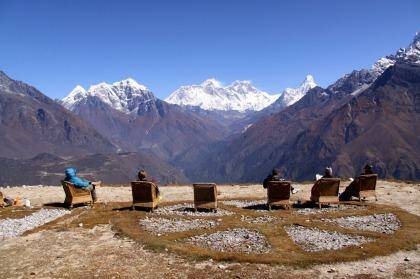 Best living room in the world: Climbers sit back and take in the view from Kongde.