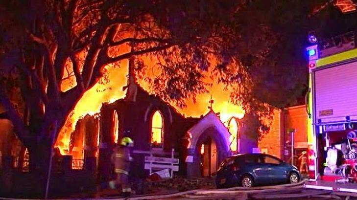 The Macedonian Orthodox Church of the Resurrection was destroyed in the fire. Photo: Screen grab: ABC News 24