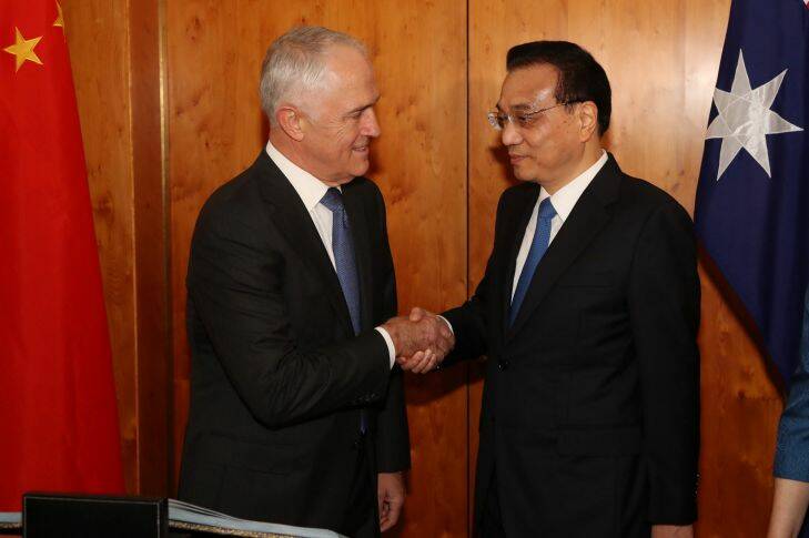 Prime Minister of Australia Malcolm Turnbull welcomed Premier of the State Council of the People's Republic of China Li Keqiang to Parliament House in Canberra on Thursday 23 March 2017. Pool Photo: Andrew Meares  Photo: Andrew Meares