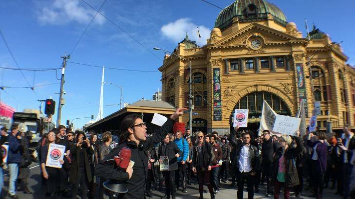 Protesters rallied against the Australian Border Force in Melbourne last week over a joint operation planned with Victoria Police in the CBD. It was later cancelled after public outrage. Photo: Joe Armao
