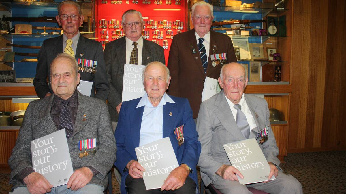 WWII Veterans (Back l-r): Jack Druett, Merv Corcoran, Arthur Benson DFM, (Front l-r): Ken Anderson, Maurice Woods and Ray Clements