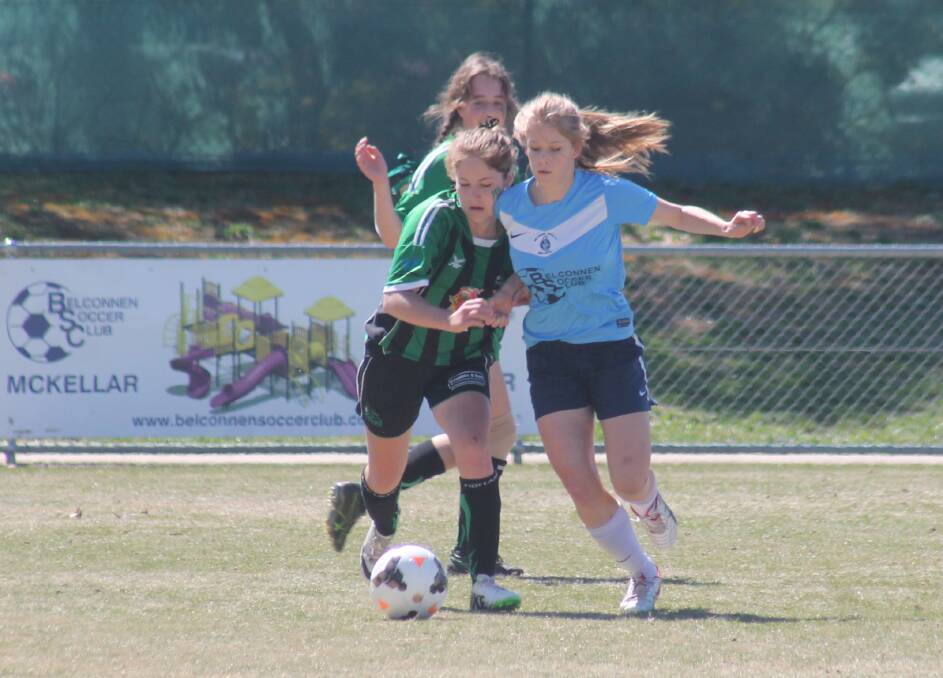 The Monaro Panthers Women's Premier League under 16s side lost by one goal to Belconnen United in their grand final at McKellar Park last Sunday. Photo: Joshua Matic.