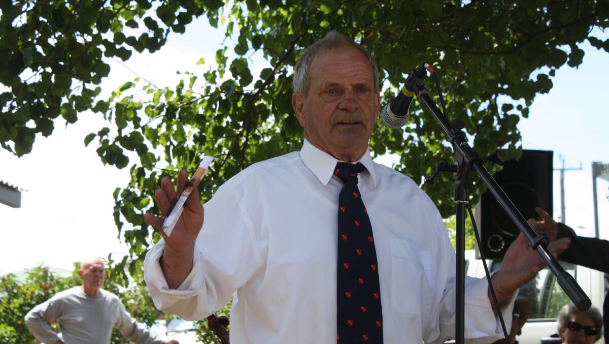  Barry Murphy addressing the many guests at the Memorial Rose Garden dedication ceremony last Tuesday. Mr Murphy is a guardian of the park and cares for the garden beds always having them at their very best for visitors and locals to enjoy.