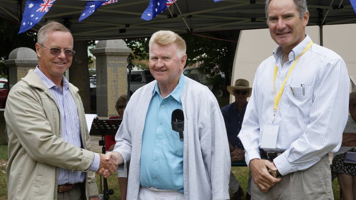 Mayor of the Upper Lachlan, John Shaw with Crookwell resident Denis Marshall OAM and the Upper Lachlan Australia Day Ambassador Andrew Lock OAM.