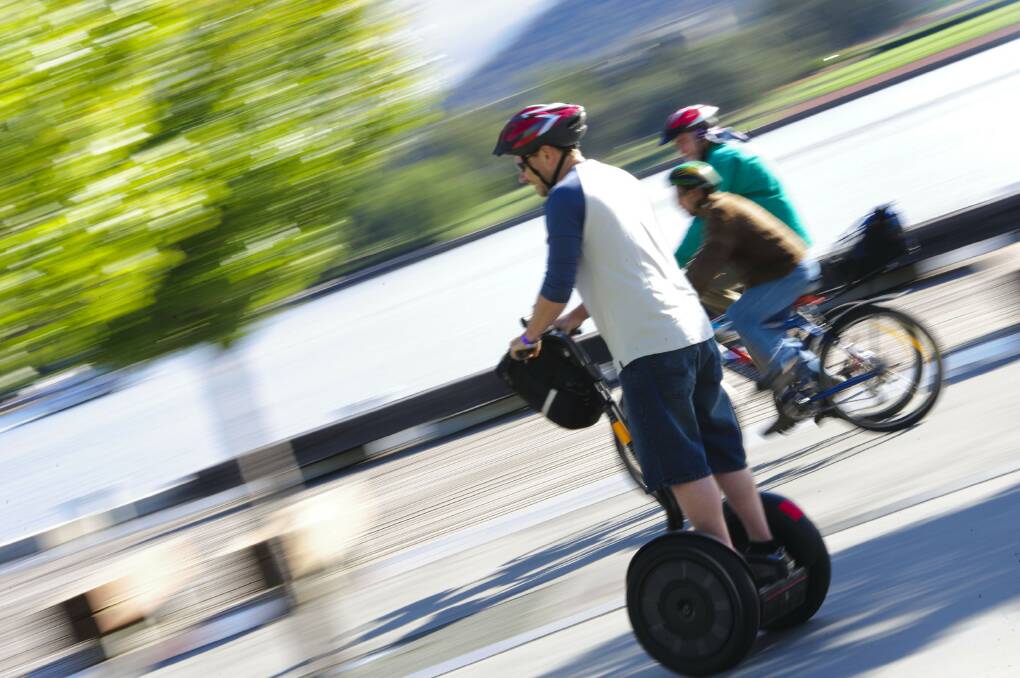 The Segway Personal Transporter is a modern, fun way to explore Lake Burley Griffin.  PHOTO Visit Canberra