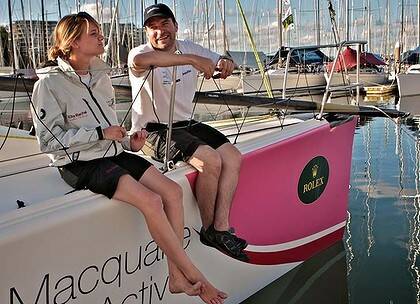 Mainstays … solo sailor Jessica Watson and her coach Chris Lewin will lead separate crews in identical boats in a head-to-head race in the Hobart classic.