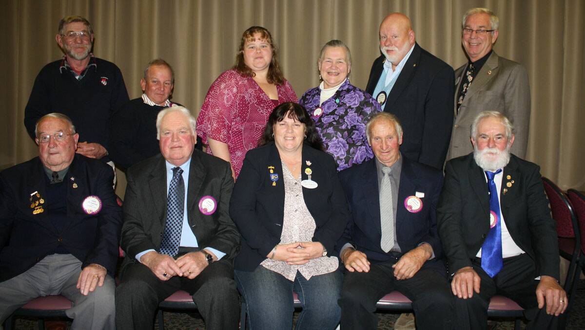 Maurice Campbell (two year director), Andrew Shepherd (tail twister) Jennifer Fountain (membership chairperson) Judith Fountain (treasurer) Norm Fountain (secretary) Garry Parker (Lions District Governor) Front: Don Laverty (one year director) Doug Cady (third year director) Tracey Anderson (second vice president) Peter Painter (first vice president) and John Gray (Immediate past president). Absent, President Robert Burbidge and Merv Pratten (lion tamer). 
