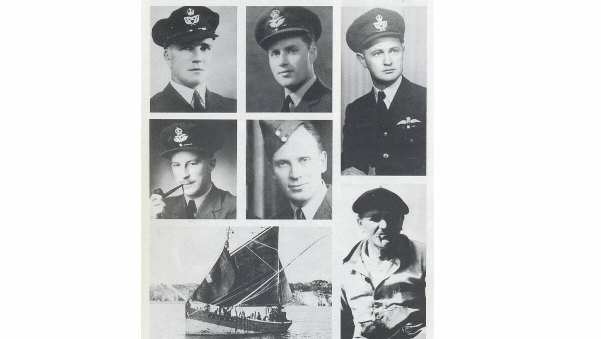Top Left: Sergeant AJ ‘Buzz’ Benson RAAF sank U 564 on June 14 1943 but his 10 OUT Whitley was damaged and had to be ditched. Along with his crew he was rescued by a French fishing boat and taken into captivity. Top centre: Pilot Officer Tom Lee, Benson’s navigator. Top right: Sergeant Bob Rennick, Benson’s co-pilot. Middle left: Flying Officer Alan Kingsley, Benson’s rear gunner. Middle right: Sergeant George Graves, Benson’s WOP/AG. Above right: Capitaine Francois, the French fishing boat skipper who rescued Benson and his crew from the sea