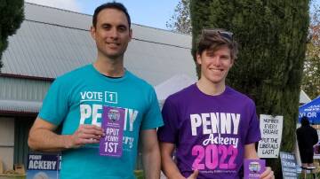 Matt Murfitt and Penny Ackery's son Jack Steel on election day. Photo: Supplied.