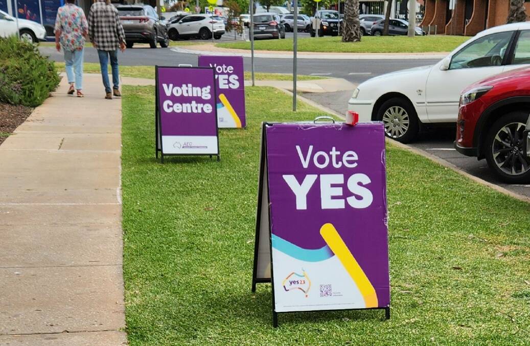 A photo of the Yes23 signs placed near a similarly coloured AEC 'Voting Centre' sign has circulated online. Picture via X, formerly Twitter