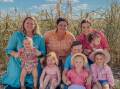 From back left: Rebecca Longworth, Ally Orchin and Taylor Beale holding Ellie Beale, 18 months. Front: Ivy Paulsen, one, Juliet Paulsen, two, Henry Orchin, six, holding Maggie Orchin, two, and Sky Orchin, four. Picture supplied.