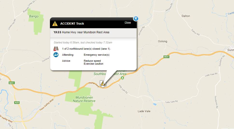 POLICE RESPOND: A screenshot taken from the Transport NSW live traffic website. 