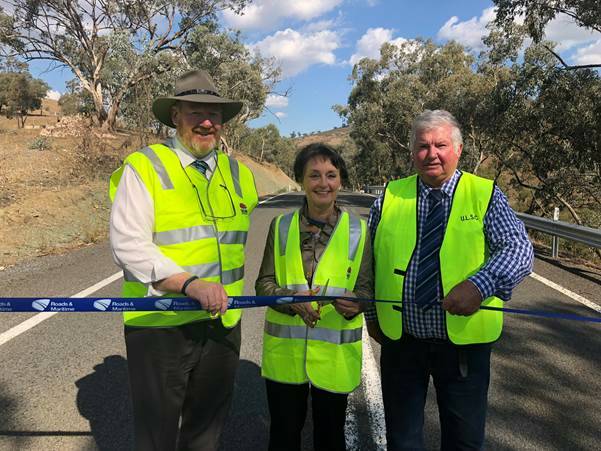 COMPLETE: Mitch Judd, Acting Director RMS Southern Region, Member for Goulburn Pru Goward and Upper Lachlan Shire Council Mayor Brian McCormack. Photo: supplied. 