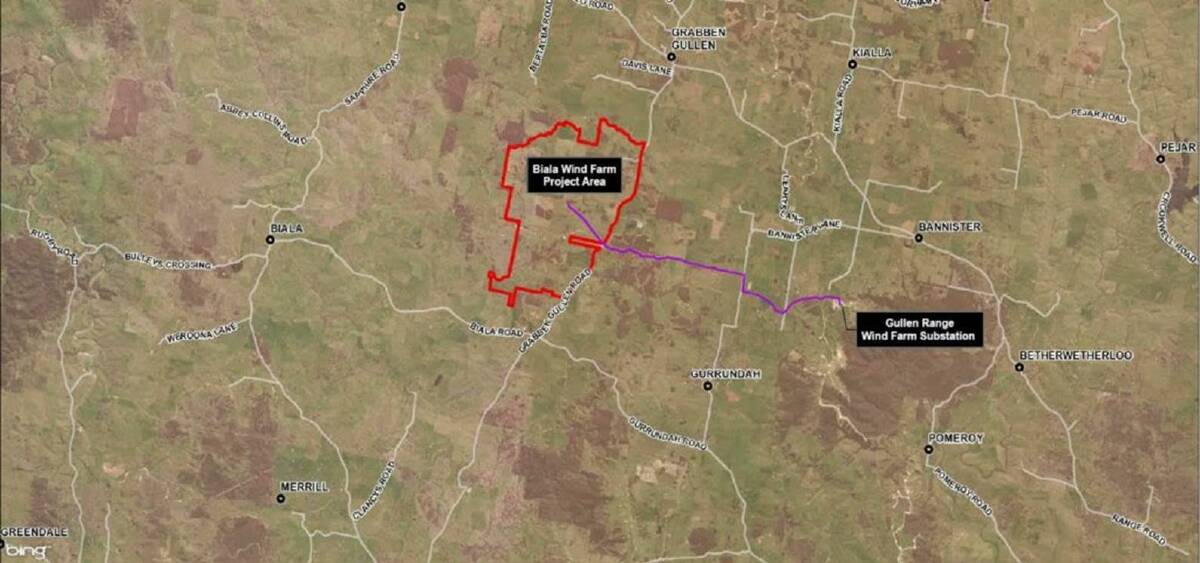 PROJECTS: A map of the Biala Wind Farm and the Gullen Range Solar farm. Photo: supplied.