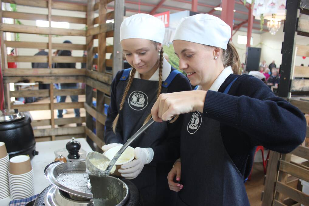 Crookwell High School students pour a delicious cup of potato soup. This year 100 stalls will be set up for the festival.