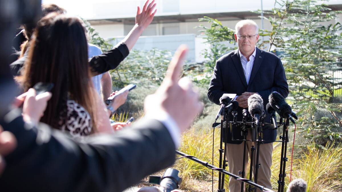 Prime Minister Scott Morrison answers questions at a press conference. Picture: James Croucher