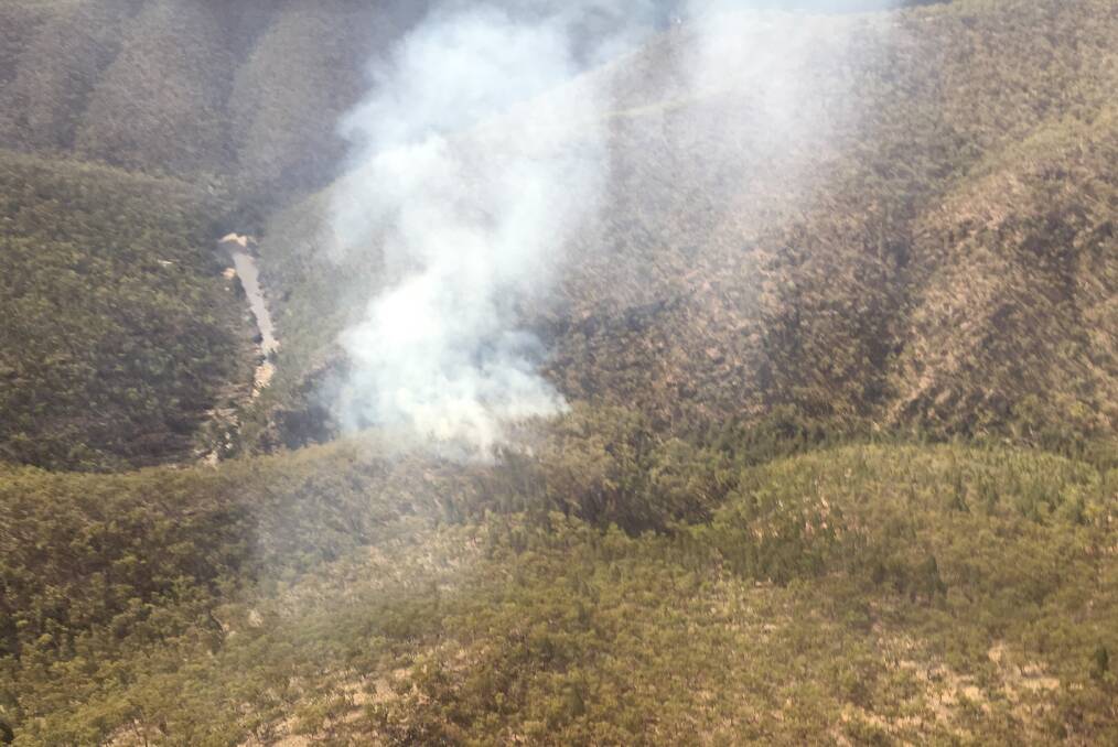 INACCESSIBLE: Ground crews were unable to get to this fire sighted in the Wallaroo Creek Abercrombie River National Park on Thursday afternoon. Photo: Southern Tablelands RFS