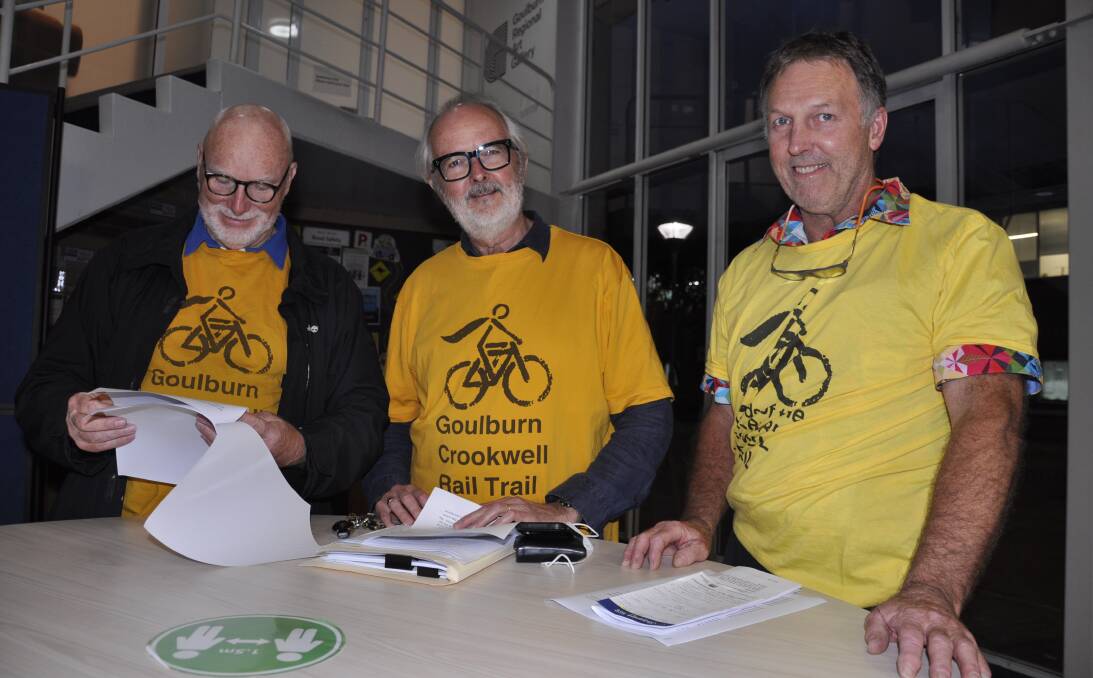 Friends of Goulburn to Crookwell rail trail members Ian Anderson, Mark Bradbury and Neil Penning updated councillors at a recent meeting. Photo: Louise Thrower.