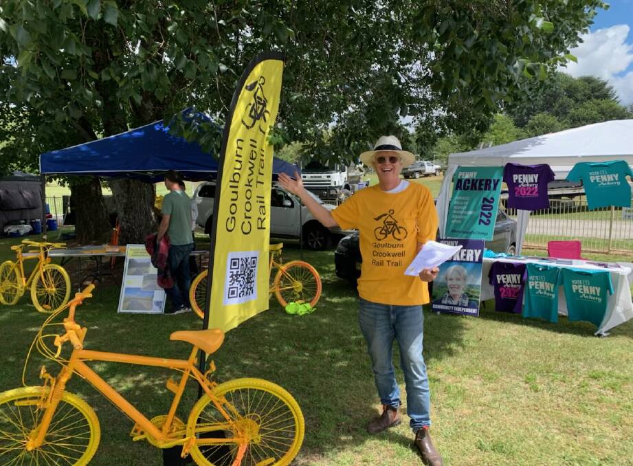 Friends of Goulburn to Crookwell Rail Trail member McComas Taylor spruiked the project at this year's Crookwell Show. Photo supplied.