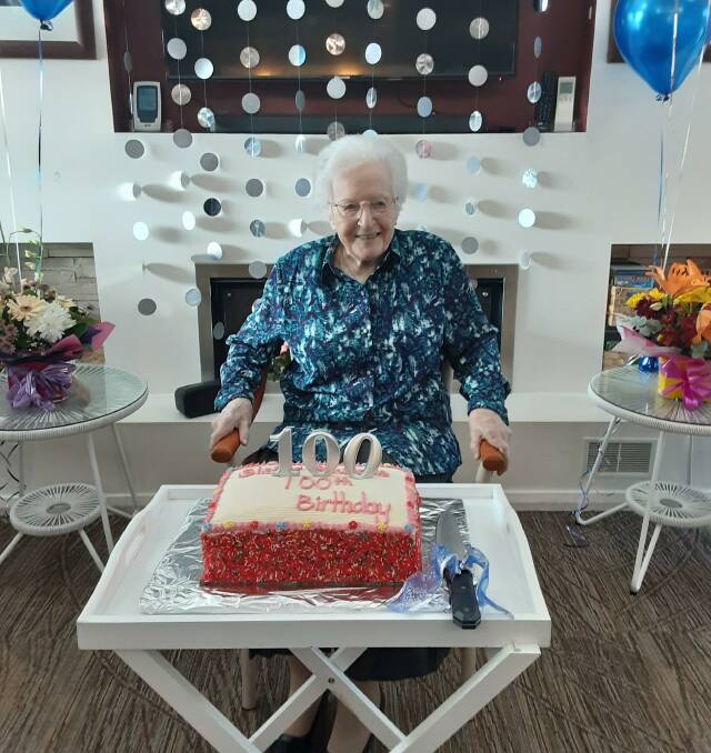 Sister Mary Paulinus celebrated her 100th birthday at Goulburn's Southern Cross Care Tenison aged care facility in 2022. Picture supplied. 