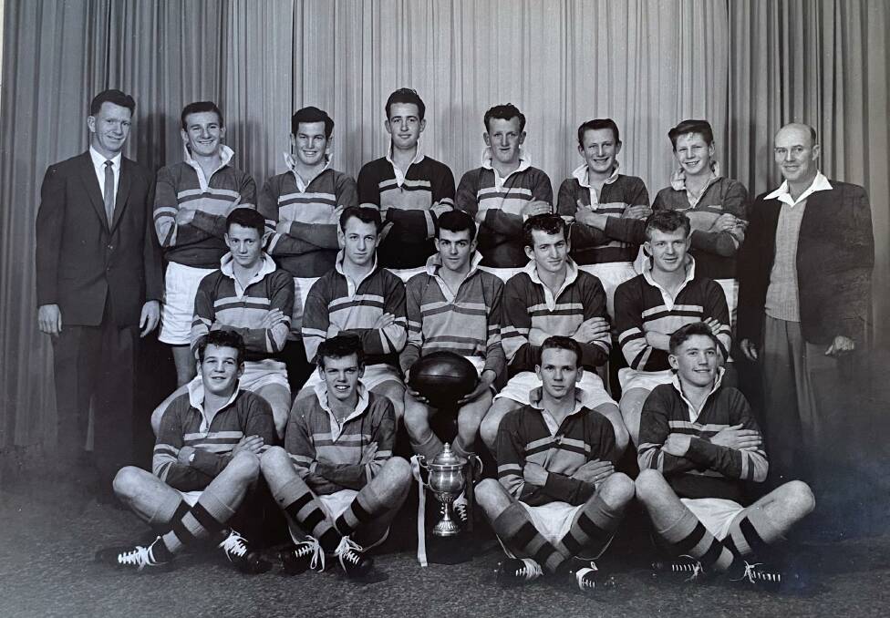 Goulburn United were group eight premiers in 1960. Terry Hartnett (middle row, second right) was vice-captain at the time. Photo supplied.