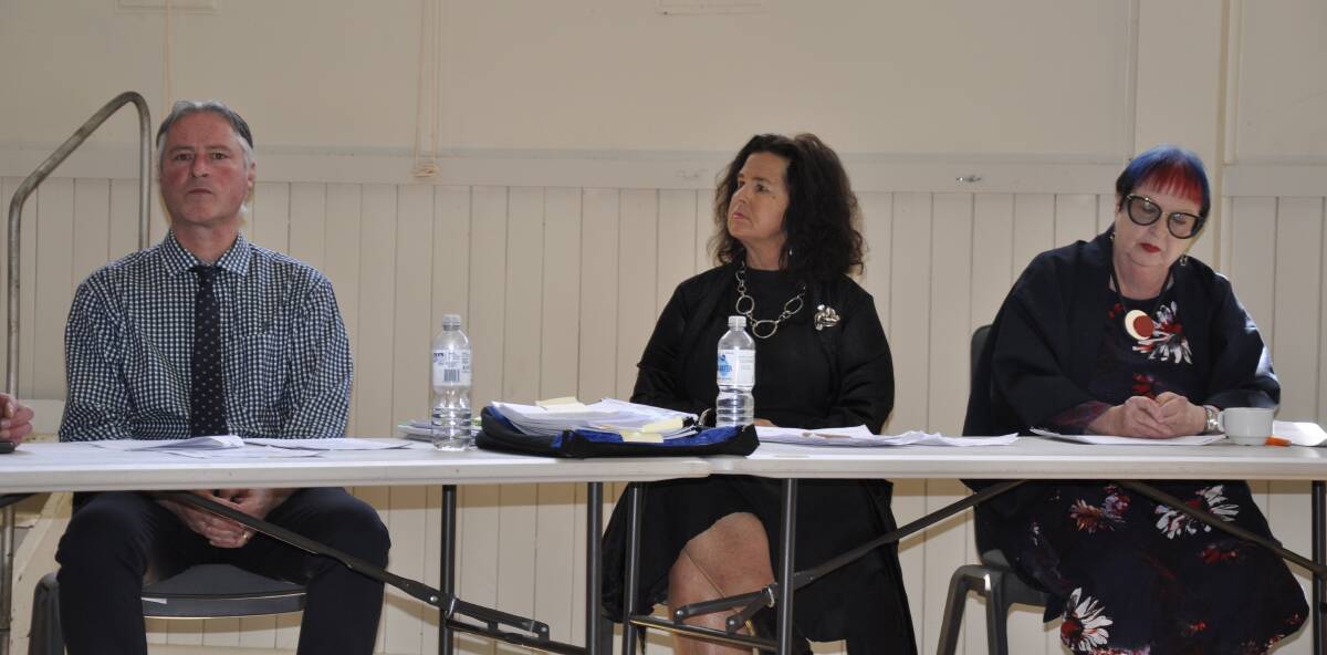 Upper Lachlan Shire Council's finance director, Andrew Croke, Mayor Pam Kensit and deputy mayor Mandy McDonald at a Gunning community consultation session on the proposed 63 per cent rate rise. Picture by Louise Thrower.