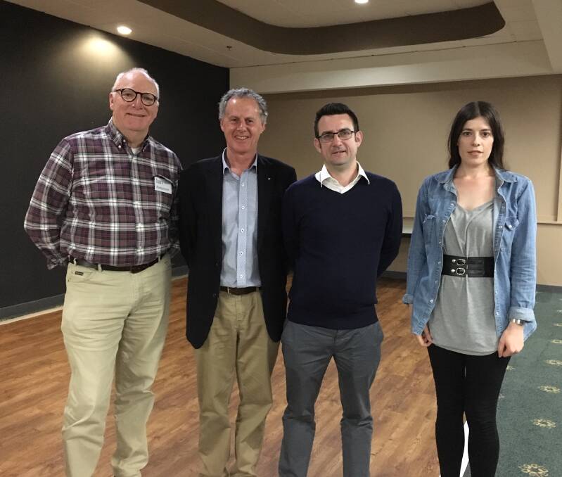 Citizens Climate Change member Ian Anderson, Charlie Prell and Ian Lawrence spoke during the wind farm discussion at the Goulburn Soldiers Club. They are with CCL member, Emma Breeze. 