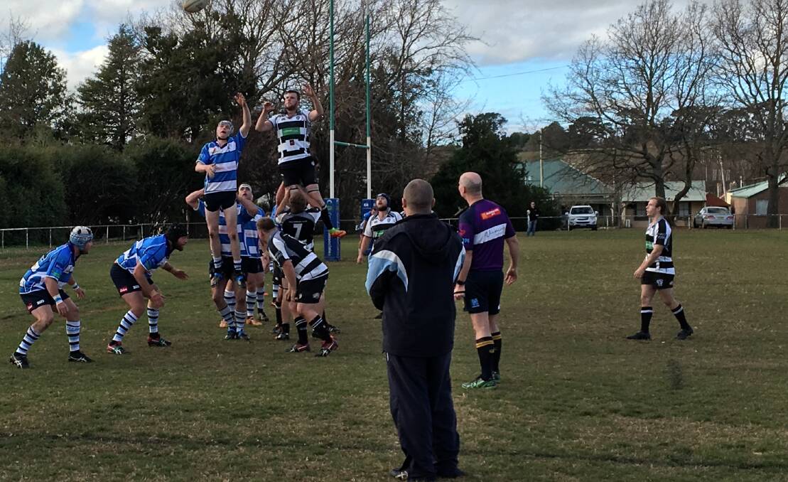 LIFTED HIGH: Jimmy Croker being lifted in the line out in the home game against Yass Rams. The team took home another win 48-22. Photo Ally Horan.