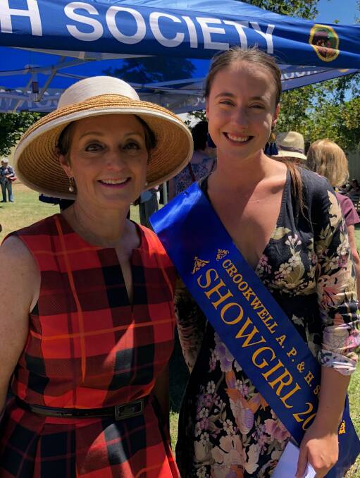 Member for Goulburn Pru Goward catching up with the 2018 Crookwell AP&H Showgirl Georgia Opie after the Crookwell Show opening. Photo: Bronwyn Haynes