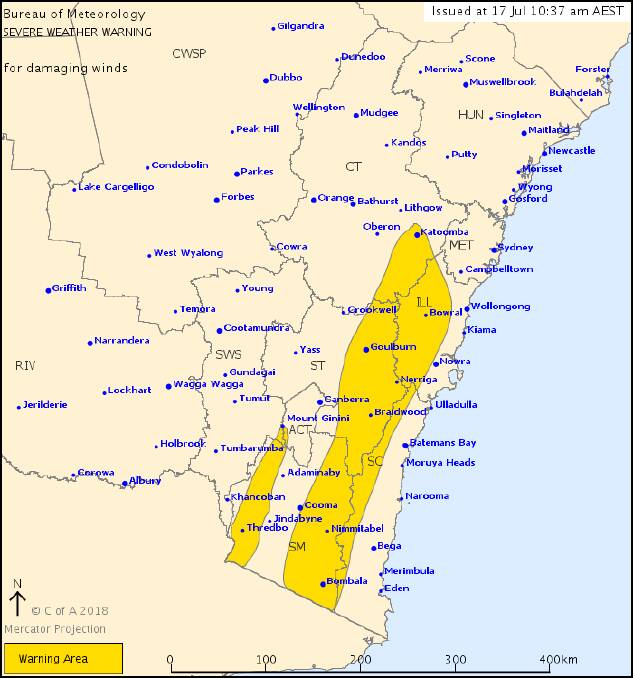 Severe weather warning for damaging winds