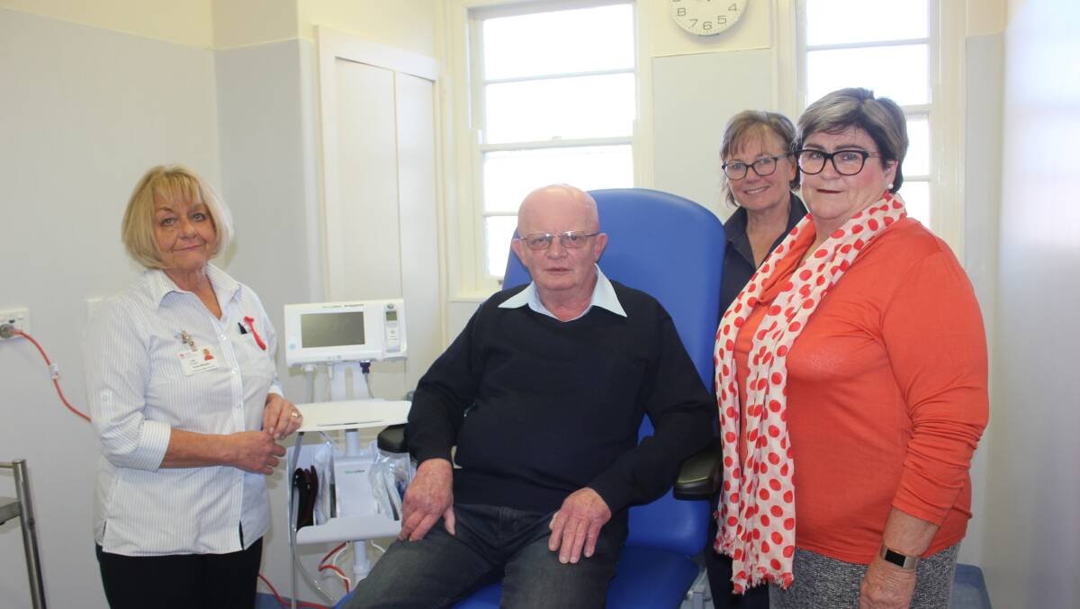 NEW WOUND CHAIR: Nurse manager Julie Eldridge, John Tully, registered nurse Hiliary Killen, clinical nurse specialist Elizabeth Ikin with the new wound chair and Welsh-Allyn Vital Signs Monitor.

