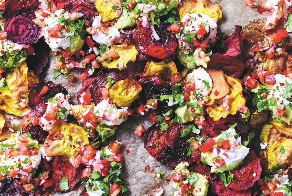 Nice nachos with beetroot chips.