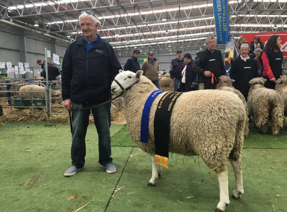Bob Anderson, Talkook Border Leicester stud, Crookwell, with Talkook Arena who won the overall long wool British breeds objective measurement. 