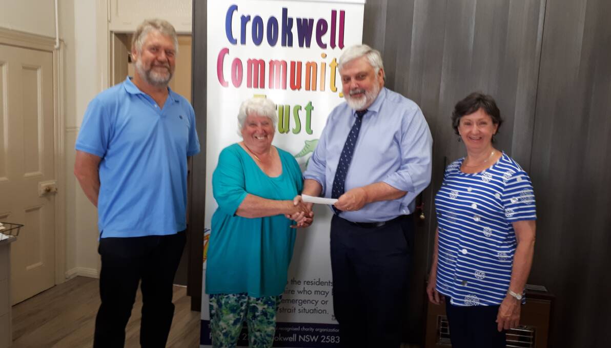 Contributions in spades: Brian Faulkner, Jan Pont (CGF President), hand over the cheque to CCT representative Tim McCarthy and Marg Anderson. Photo supplied.