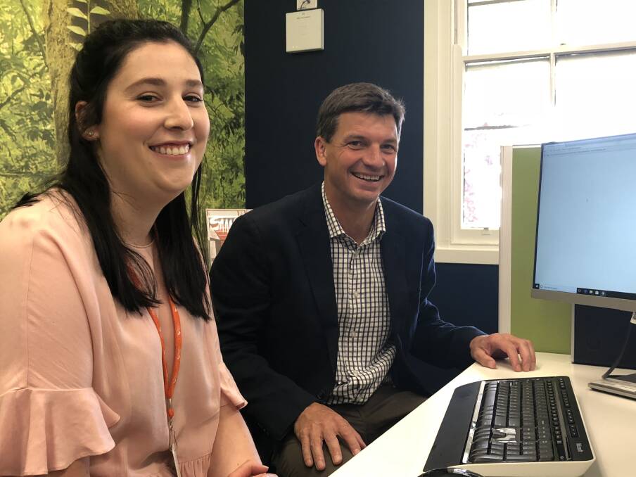Funding: Nursing student Hannah Webster, pictured with Hume MP Angus Taylor, has spent up to 15 hours a week studying at the uni centre.
